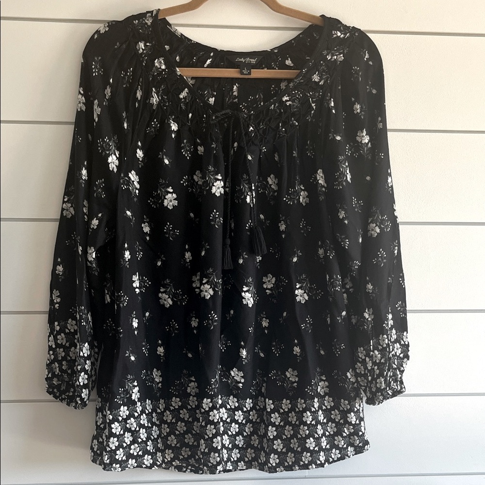 Lucky Brand Black and White Floral Blouse